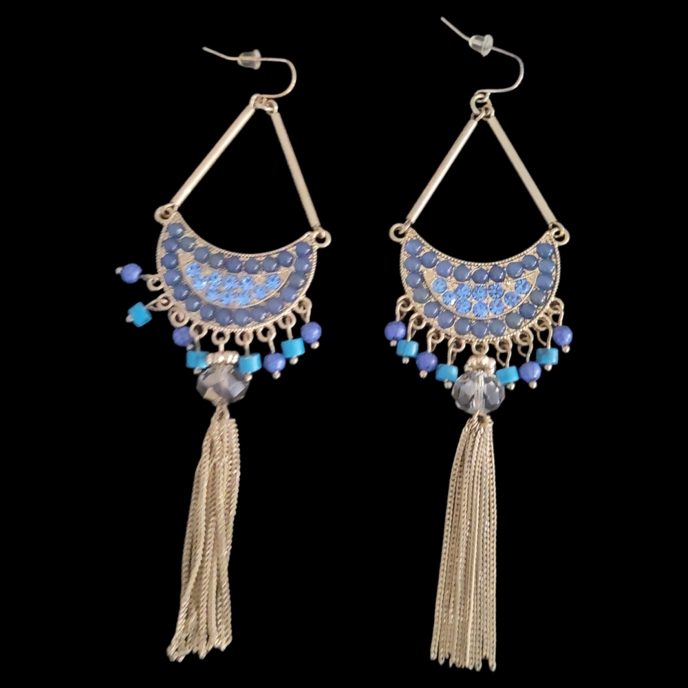 So Good BLUE & GOLD Fashion Statement Earrings